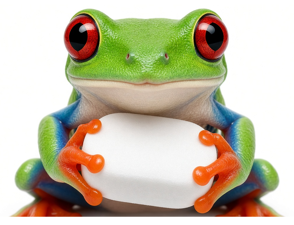 Flush Frog holding plain white tablet
